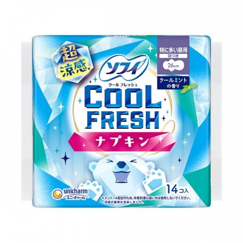 Unicharm  尤妮佳 Sofy Cool 清涼舒爽日用衛生巾 26cm 14片 (量多日用/有翼/含薄荷/敏感禁用)